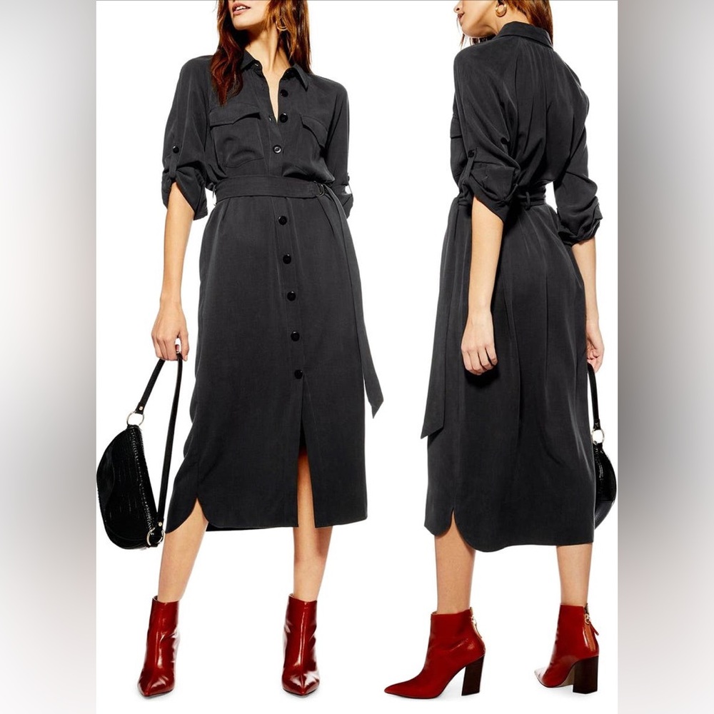 Top Shop Utility Midi Shirtdress -Size 2/Fits like a 0. Charcoal.